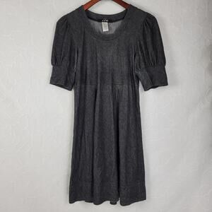 JFW Womens Dress Size M Black Chambray Short Puff Sleeve Round Neckk A-Line Mini